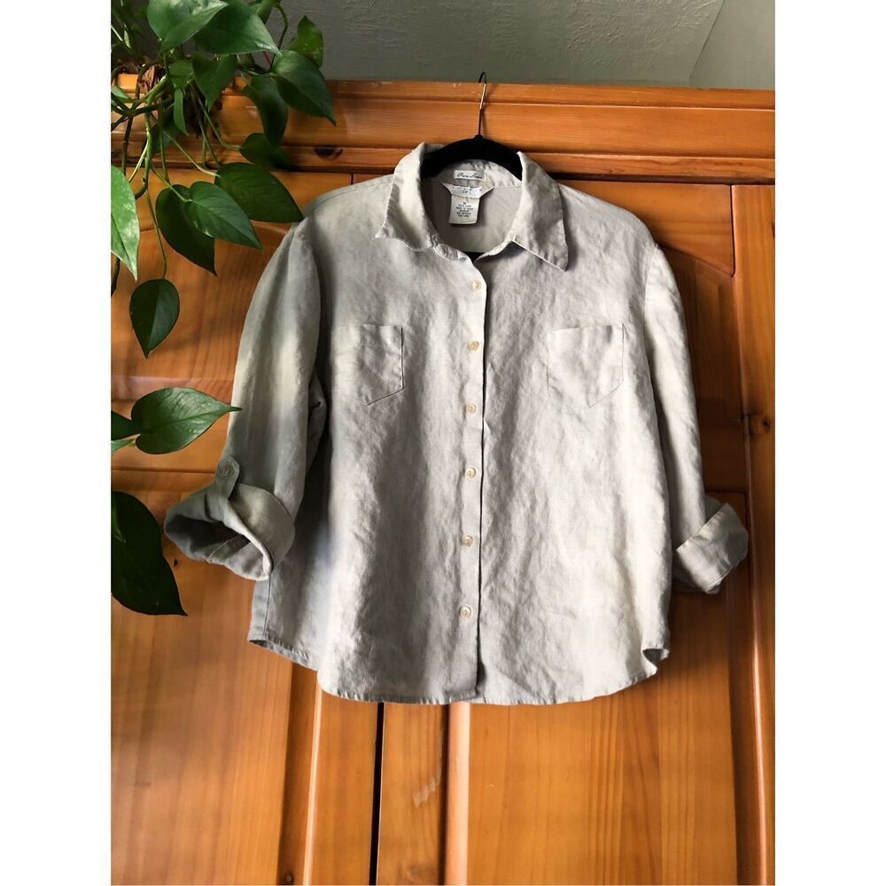 Outfit JPR Women's Size M 100% linen Button Up Top Khaki SZ XL
